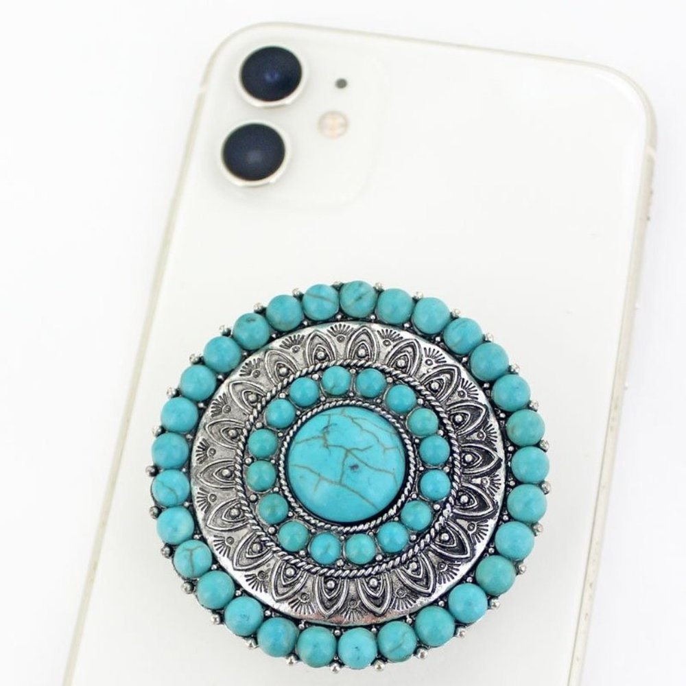 W. TURQUOISE SANTA NELLA SILVER TONE GRIP & PHONE STAND NEW IN PACKAGE